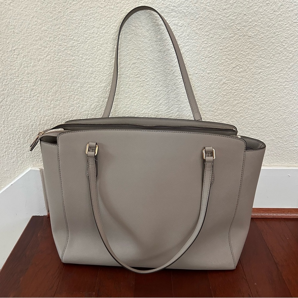Tory Burch Triple Compartment French Gray Leather Large shopperTote Bag - Picture 2 of 14